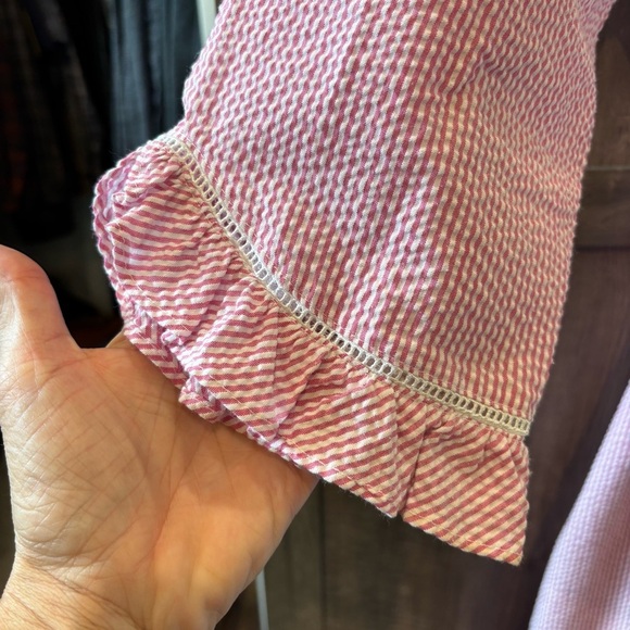 Eileen West Medium striped Robe seersucker with eyelet Trim red white - Picture 6 of 12